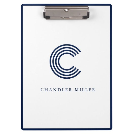 Moderne Navy Blauwe Rand Aangepaste Briefpapier Klembord (Voorkant)