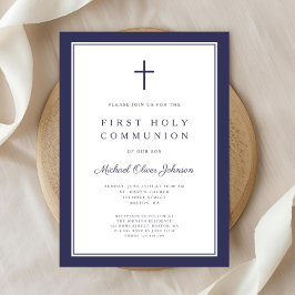Moderne Navy Blauwe Religieuze Eerste Communie Jon Kaart