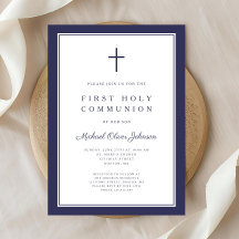 Moderne Navy Blauwe Religieuze Jongen Eerste Commu