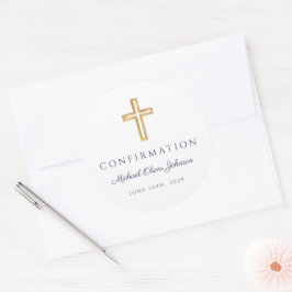 Moderne Navy Blauwe Religieuze Kruis Jongensbevest Ronde Sticker