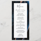 Moderne Navy Blauwe Roze Gouden Agaten Bruiloft Menu (Voorkant)