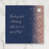 Moderne Navy Blauwe Roze Gouden Glitter Bruiloft Bedankjes Labels (Achterkant)