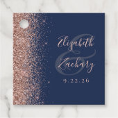 Moderne Navy Blauwe Roze Gouden Glitter Bruiloft Bedankjes Labels (Voorkant)