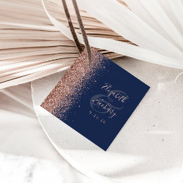 Moderne Navy Blauwe Roze Gouden Glitter Bruiloft Bedankjes Labels