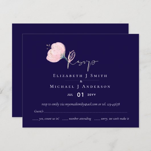 Moderne Navy Blauwe Roze Gouden Trouwbudget (Voorkant / Achterkant)