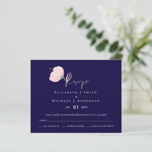 Moderne Navy Blauwe Roze Gouden Trouwbudget (Staand voorkant)