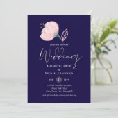 Moderne Navy Blauwe Roze Gouden Trouwbudget (Staand voorkant)