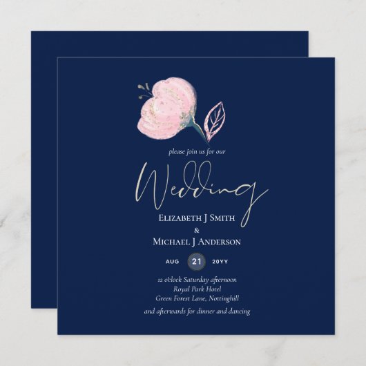 Moderne Navy Blauwe Roze Gouden Trouwbudget (Voorkant / Achterkant)