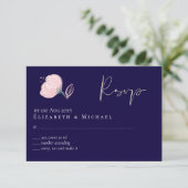 Moderne Navy Blauwe Roze Gouden Trouwbudget RSVP Kaartje (Staand voorkant)