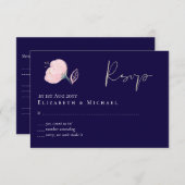 Moderne Navy Blauwe Roze Gouden Trouwbudget RSVP Kaartje (Voorkant / Achterkant)