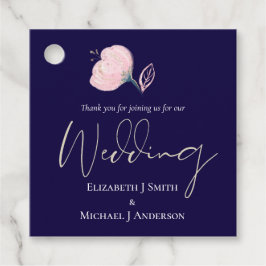 Moderne Navy Blauwe Roze Rozen Gouden Trouwbudget Bedankjes Labels