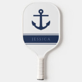 Moderne Navy Blauwe Scheepsanker Aangepaste Naam Pickleball Paddle (Achterkant)