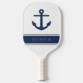 Moderne Navy Blauwe Scheepsanker Aangepaste Naam Pickleball Paddle