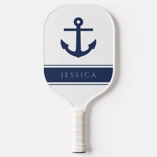 Moderne Navy Blauwe Scheepsanker Aangepaste Naam Pickleball Paddle (Voorkant)