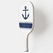 Moderne Navy Blauwe Scheepsanker Aangepaste Naam Pickleball Paddle (Links)