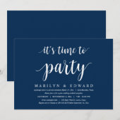 Moderne Navy Blauwe script, Huwelijksuitnodiging v Kaart (Voorkant / Achterkant)