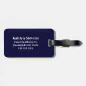 Moderne Navy Blauwe Script Monogram Bagagelabel (Achterkant horizontaal)