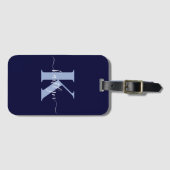 Moderne Navy Blauwe Script Monogram Bagagelabel (Voorkant (horizontaal))