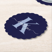 Moderne Navy Blauwe Script Monogram Kartonnen Onderzetters (Gekanteld)