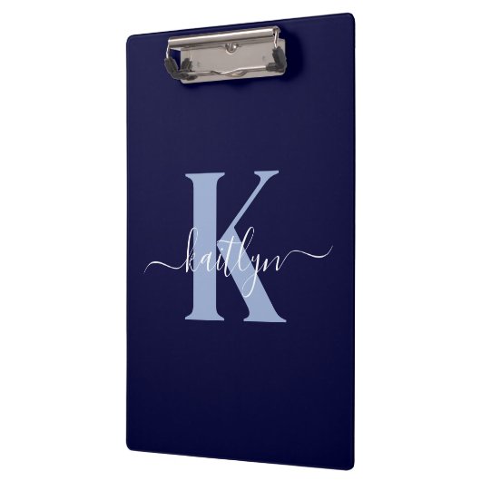 Moderne Navy Blauwe Script Monogram Klembord (Links)
