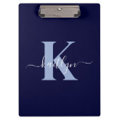 Moderne Navy Blauwe Script Monogram Klembord (Voorkant)