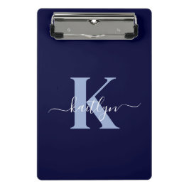 Moderne Navy Blauwe Script Monogram Mini Klembord