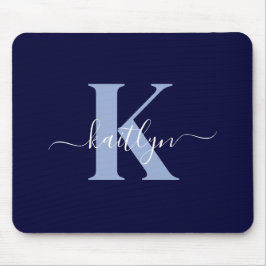 Moderne Navy Blauwe Script Monogram Muismat