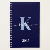 Moderne Navy Blauwe Script Monogram Planner (Voorkant)