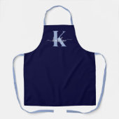 Moderne Navy Blauwe Script Monogram Schort (Voorkant)