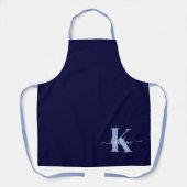 Moderne Navy Blauwe Script Monogram Schort (Voorkant)