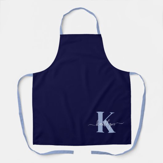Moderne Navy Blauwe Script Monogram Schort (Voorkant)