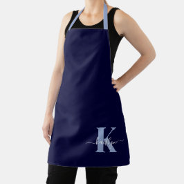Moderne Navy Blauwe Script Monogram Schort