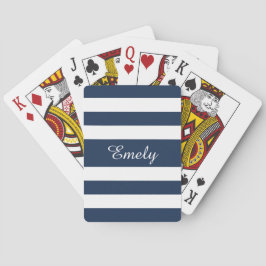 Moderne Navy Blauwe Script Naam Pokerkaarten