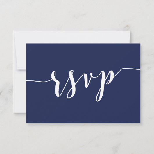 Moderne Navy Blauwe Script Trouw RSVP Kaart (Achterkant)