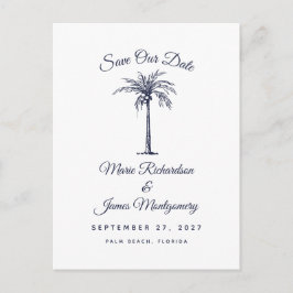 Moderne Navy Blauwe Strand Bruiloft Save the Date Aankondigingskaart