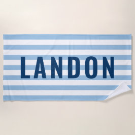 Moderne Navy Blauwe Streep Monogram Naam Strandlaken