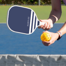 Moderne Navy Blauwe Strepen Gepersonaliseerd Pickleball Paddle