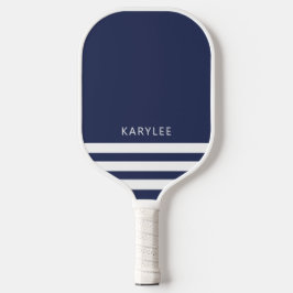 Moderne Navy Blauwe Strepen Gepersonaliseerd Pickleball Paddle