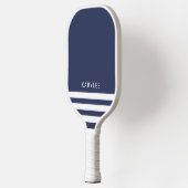 Moderne Navy Blauwe Strepen Gepersonaliseerd Pickleball Paddle (Links)