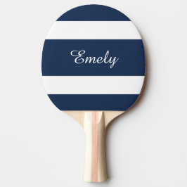 Moderne Navy Blauwe Strepen Naam Tafeltennisbatje