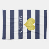 Moderne Navy Blauwe Strepen Naam Theedoek (Horizontaal)