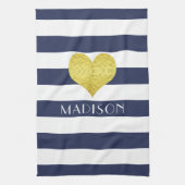 Moderne Navy Blauwe Strepen Naam Theedoek (Verticaal)