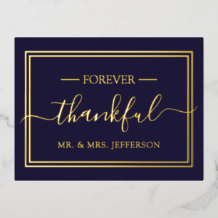 Moderne Navy Blauwe Trouw Mr. & Mrs. Bedankt Folie Uitnodiging Briefkaart