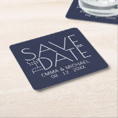Moderne Navy Blauwe Trouw Save the Date Kartonnen Onderzetters (Schuin)