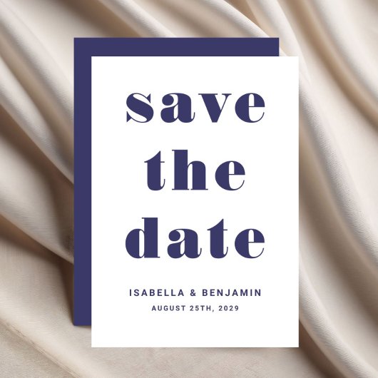 Moderne Navy Blauwe Typografie Trouwfeest Save The Date