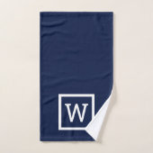 Moderne Navy Blauwe Vierkante Rand Monogram Bad Handdoek (Handdoek)
