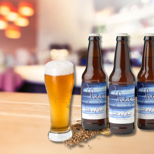 Moderne Navy Blauwe Waterverf Streken op Wit Bier Etiket
