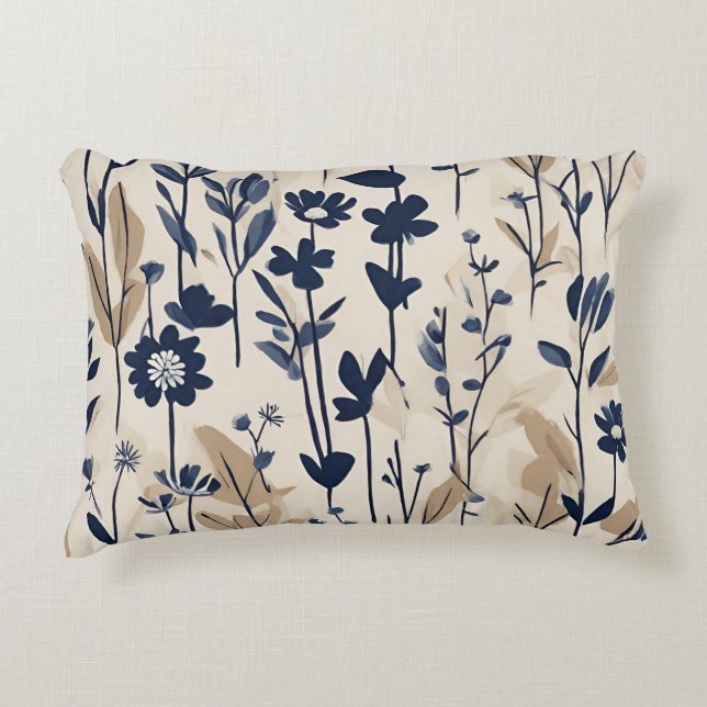 Moderne Navy Blauwe Wilde Bloem Accent Kussen (Voorkant)