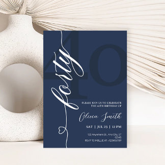 Moderne Navy Blauwe & Witte 40e Verjaardagsfeestje Kaart