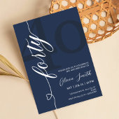 Moderne Navy Blauwe & Witte 40e Verjaardagsfeestje Kaart